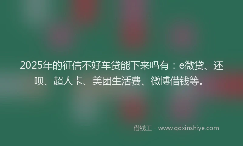 2025年的征信不好车贷能下来吗有：e微贷、还呗、超人卡、美团生活费、微博借钱等。