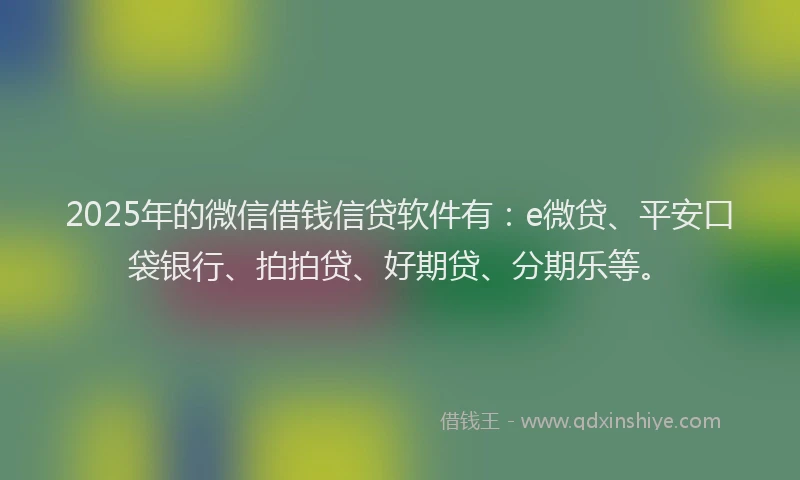 2025年的微信借钱信贷软件有：e微贷、平安口袋银行、拍拍贷、好期贷、分期乐等。