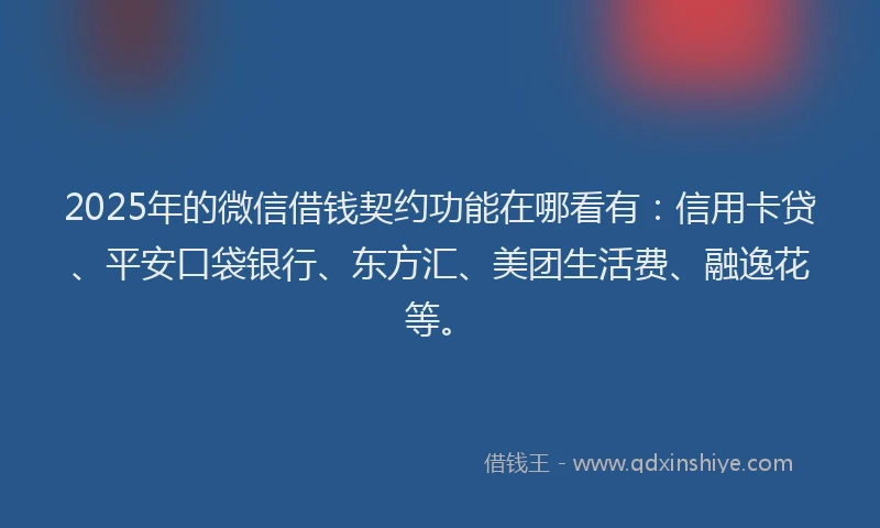 2025年的微信借钱契约功能在哪看有：信用卡贷、平安口袋银行、东方汇、美团生活费、融逸花等。