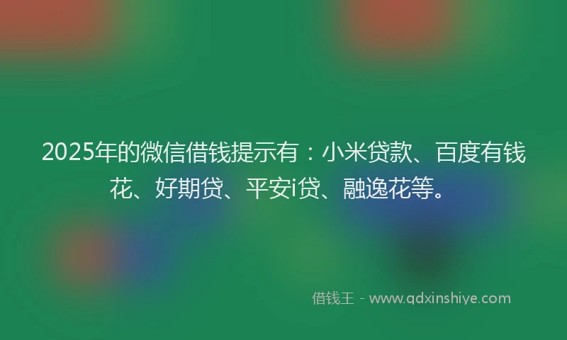 2025年的微信借钱提示有：小米贷款、百度有钱花、好期贷、平安i贷、融逸花等。
