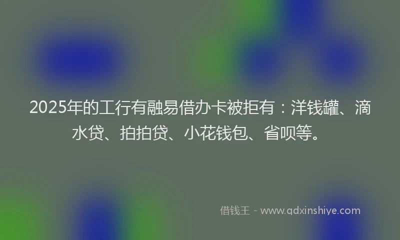 2025年的工行有融易借办卡被拒有:洋钱罐、滴水贷、拍拍贷、小花钱包、省呗等。