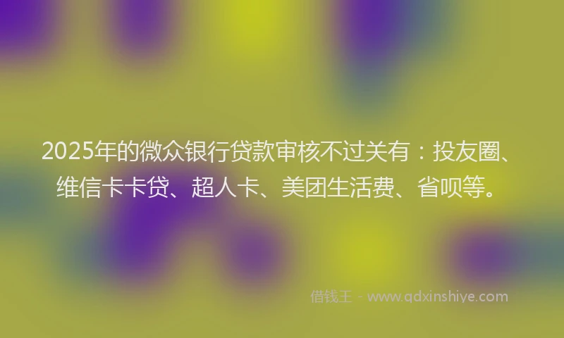 2025年的微众银行贷款审核不过关有：投友圈、维信卡卡贷、超人卡、美团生活费、省呗等。