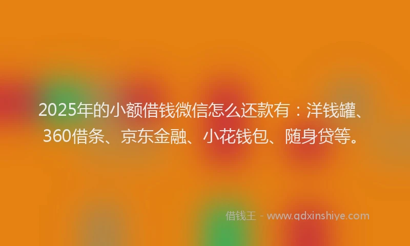 2025年的小额借钱微信怎么还款有：洋钱罐、360借条、京东金融、小花钱包、随身贷等。