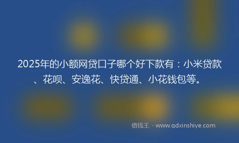 2025年的小额网贷口子哪个好下款有：小米贷款、花呗、安逸花、快贷通、小花钱包等。