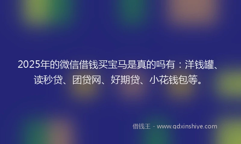 2025年的微信借钱买宝马是真的吗有：洋钱罐、读秒贷、团贷网、好期贷、小花钱包等。