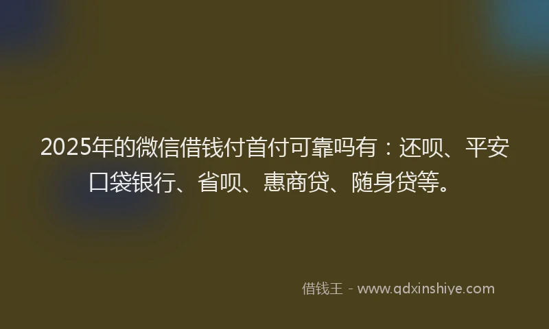2025年的微信借钱付首付可靠吗有：还呗、平安口袋银行、省呗、惠商贷、随身贷等。