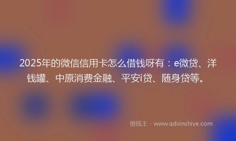 2025年的微信信用卡怎么借钱呀有：e微贷、洋钱罐、中原消费金融、平安i贷、随身贷等。