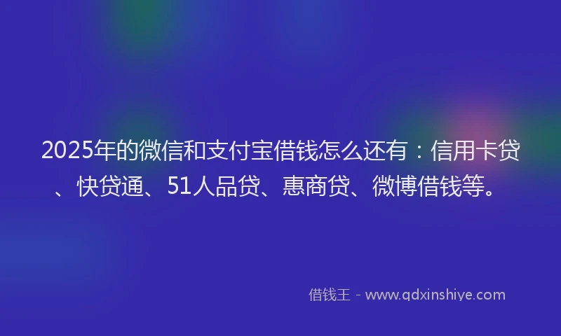 2025年的微信和支付宝借钱怎么还有：信用卡贷、快贷通、51人品贷、惠商贷、微博借钱等。