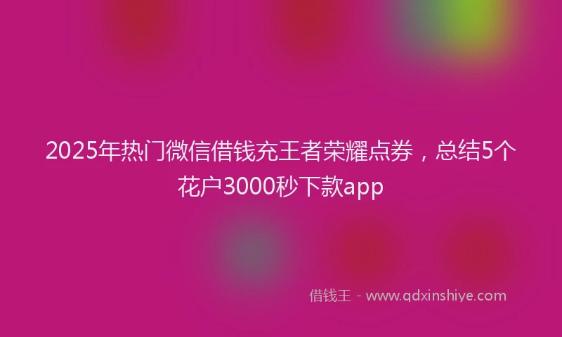 2025年热门微信借钱充王者荣耀点券，总结5个花户3000秒下款app