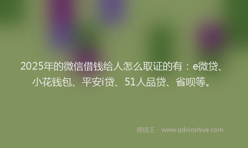 2025年的微信借钱给人怎么取证的有：e微贷、小花钱包、平安i贷、51人品贷、省呗等。