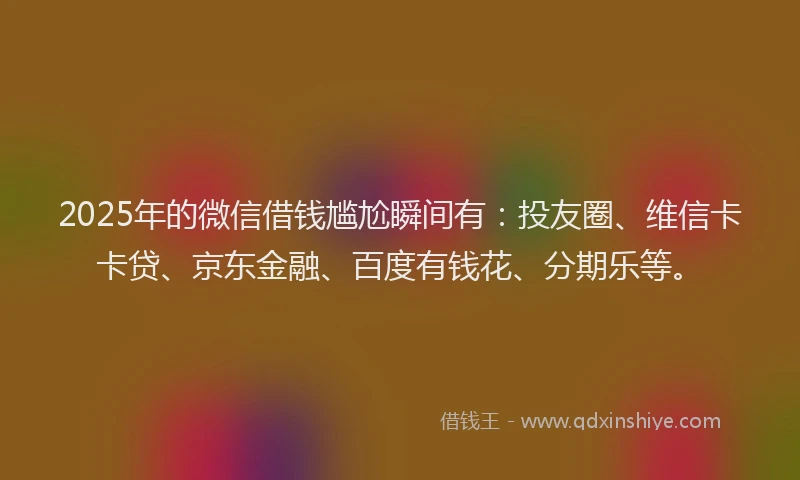 2025年的微信借钱尴尬瞬间有：投友圈、维信卡卡贷、京东金融、百度有钱花、分期乐等。