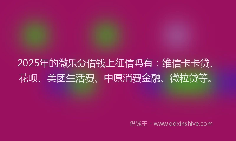 2025年的微乐分借钱上征信吗有：维信卡卡贷、花呗、美团生活费、中原消费金融、微粒贷等。