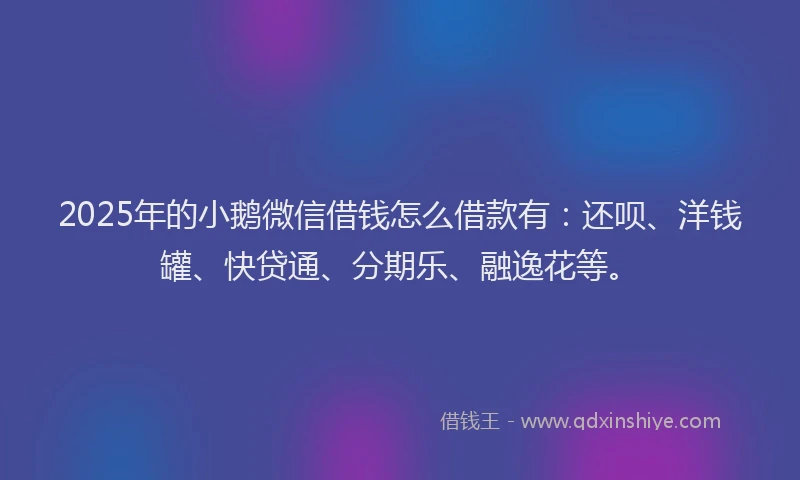 2025年的小鹅微信借钱怎么借款有：还呗、洋钱罐、快贷通、分期乐、融逸花等。