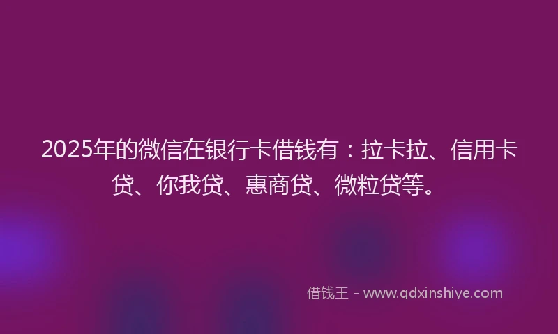2025年的微信在银行卡借钱有：拉卡拉、信用卡贷、你我贷、惠商贷、微粒贷等。