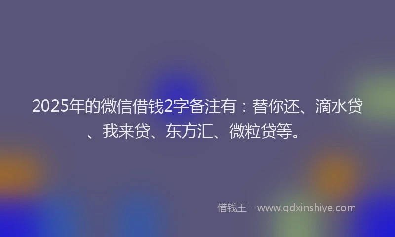 2025年的微信借钱2字备注有：替你还、滴水贷、我来贷、东方汇、微粒贷等。