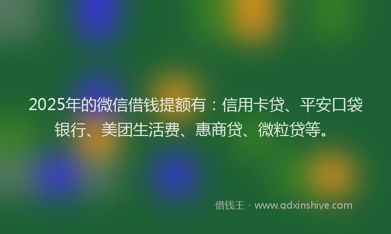 2025年的微信借钱提额有：信用卡贷、平安口袋银行、美团生活费、惠商贷、微粒贷等。