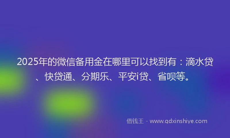 2025年的微信备用金在哪里可以找到有：滴水贷、快贷通、分期乐、平安i贷、省呗等。
