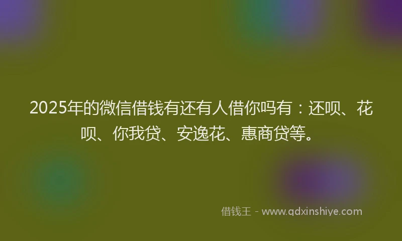 2025年的微信借钱有还有人借你吗有：还呗、花呗、你我贷、安逸花、惠商贷等。