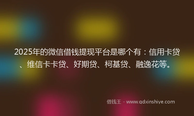 2025年的微信借钱提现平台是哪个有：信用卡贷、维信卡卡贷、好期贷、柯基贷、融逸花等。