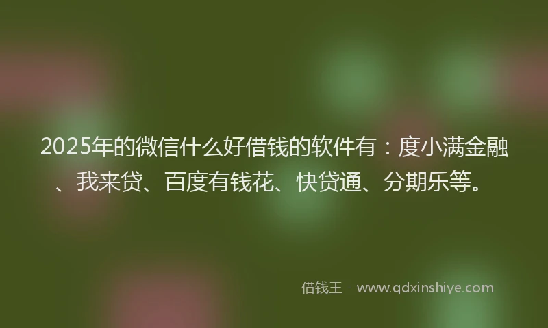 2025年的微信什么好借钱的软件有：度小满金融、我来贷、百度有钱花、快贷通、分期乐等。