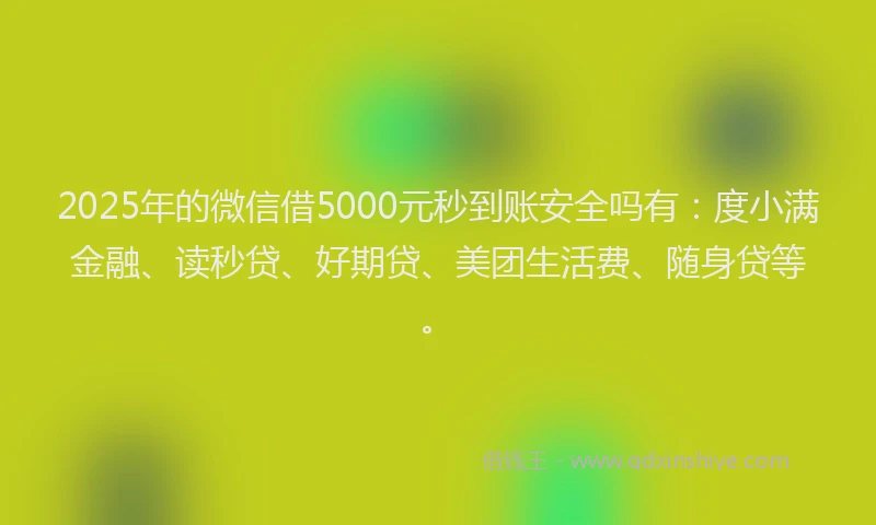 2025年的微信借5000元秒到账安全吗有：度小满金融、读秒贷、好期贷、美团生活费、随身贷等。