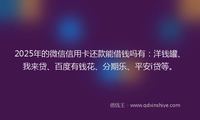 2025年的微信信用卡还款能借钱吗有：洋钱罐、我来贷、百度有钱花、分期乐、平安i贷等。
