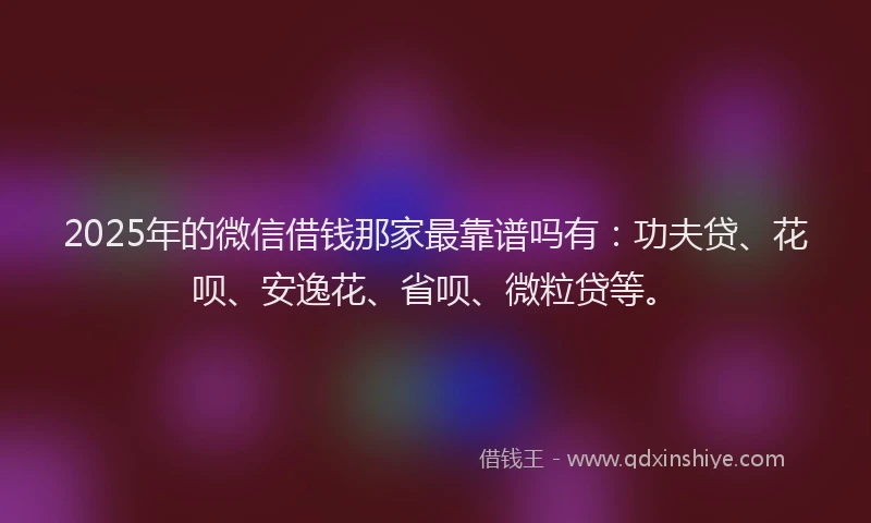 2025年的微信借钱那家最靠谱吗有：功夫贷、花呗、安逸花、省呗、微粒贷等。