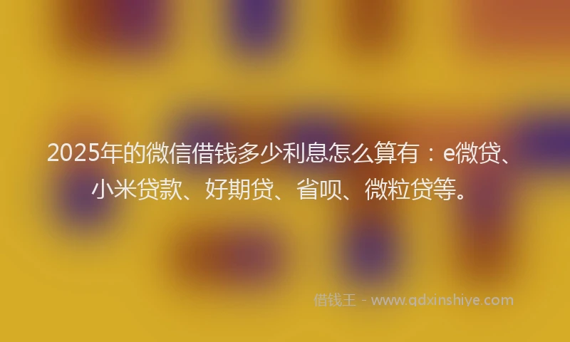 2025年的微信借钱多少利息怎么算有：e微贷、小米贷款、好期贷、省呗、微粒贷等。