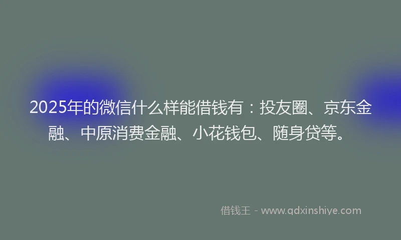 2025年的微信什么样能借钱有：投友圈、京东金融、中原消费金融、小花钱包、随身贷等。