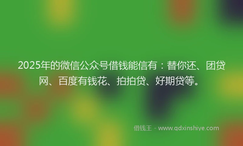 2025年的微信公众号借钱能信有：替你还、团贷网、百度有钱花、拍拍贷、好期贷等。