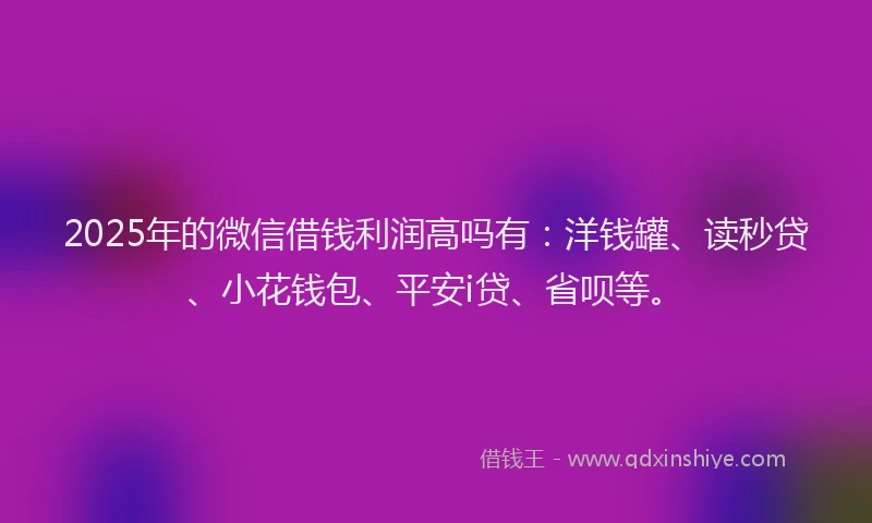 2025年的微信借钱利润高吗有：洋钱罐、读秒贷、小花钱包、平安i贷、省呗等。