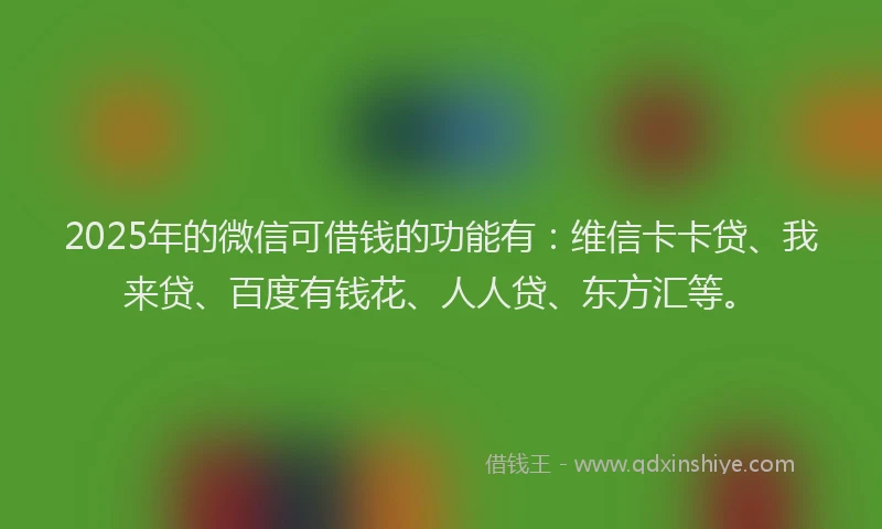 2025年的微信可借钱的功能有：维信卡卡贷、我来贷、百度有钱花、人人贷、东方汇等。