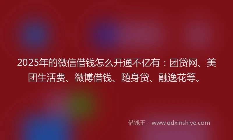 2025年的微信借钱怎么开通不亿有：团贷网、美团生活费、微博借钱、随身贷、融逸花等。