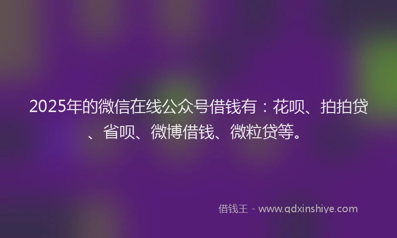 2025年的微信在线公众号借钱有：花呗、拍拍贷、省呗、微博借钱、微粒贷等。