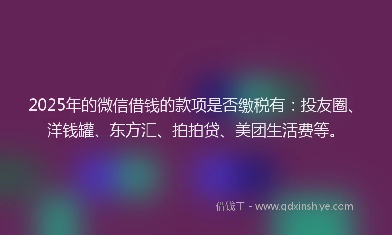 2025年的微信借钱的款项是否缴税有：投友圈、洋钱罐、东方汇、拍拍贷、美团生活费等。