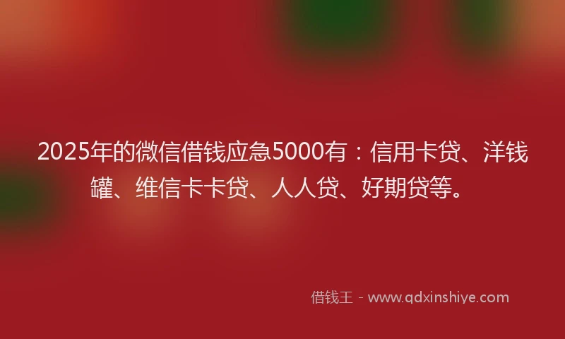 2025年的微信借钱应急5000有：信用卡贷、洋钱罐、维信卡卡贷、人人贷、好期贷等。