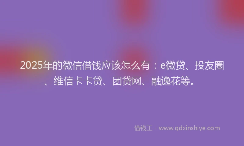 2025年的微信借钱应该怎么有：e微贷、投友圈、维信卡卡贷、团贷网、融逸花等。