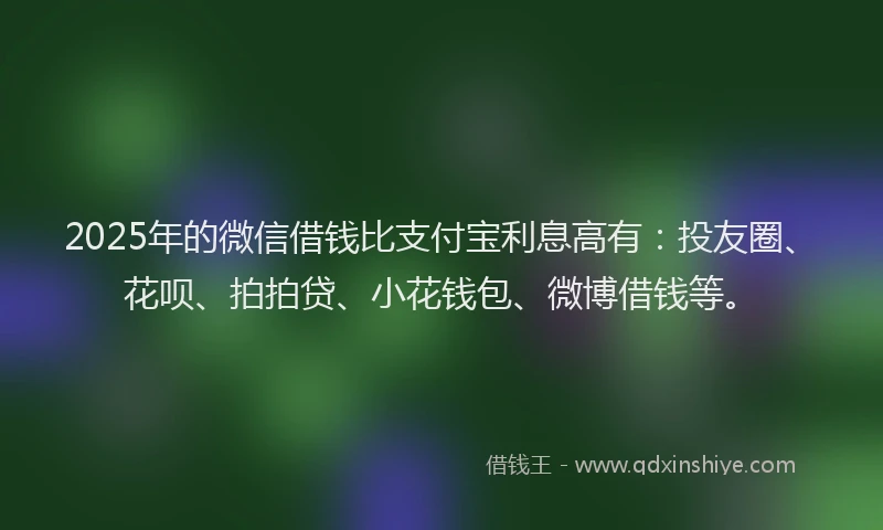 2025年的微信借钱比支付宝利息高有：投友圈、花呗、拍拍贷、小花钱包、微博借钱等。