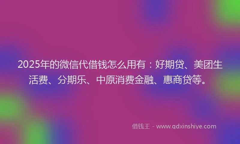 2025年的微信代借钱怎么用有：好期贷、美团生活费、分期乐、中原消费金融、惠商贷等。