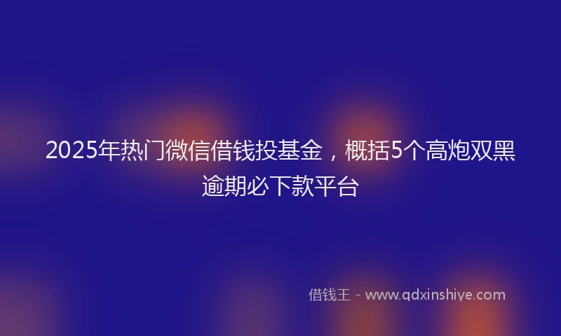 2025年热门微信借钱投基金，概括5个高炮双黑逾期必下款平台