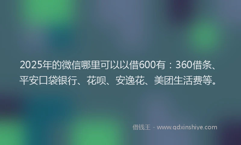2025年的微信哪里可以以借600有：360借条、平安口袋银行、花呗、安逸花、美团生活费等。