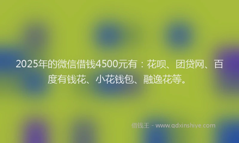 2025年的微信借钱4500元有：花呗、团贷网、百度有钱花、小花钱包、融逸花等。