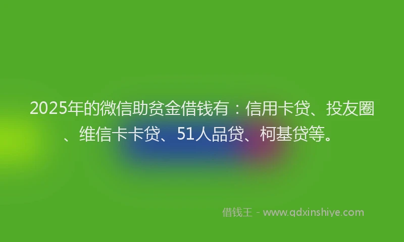 2025年的微信助贫金借钱有：信用卡贷、投友圈、维信卡卡贷、51人品贷、柯基贷等。