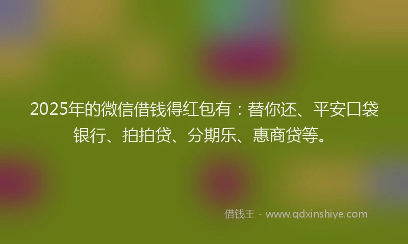 2025年的微信借钱得红包有：替你还、平安口袋银行、拍拍贷、分期乐、惠商贷等。