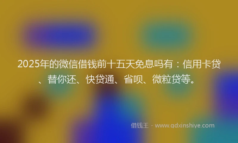 2025年的微信借钱前十五天免息吗有：信用卡贷、替你还、快贷通、省呗、微粒贷等。
