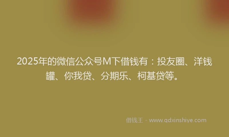 2025年的微信公众号M下借钱有：投友圈、洋钱罐、你我贷、分期乐、柯基贷等。
