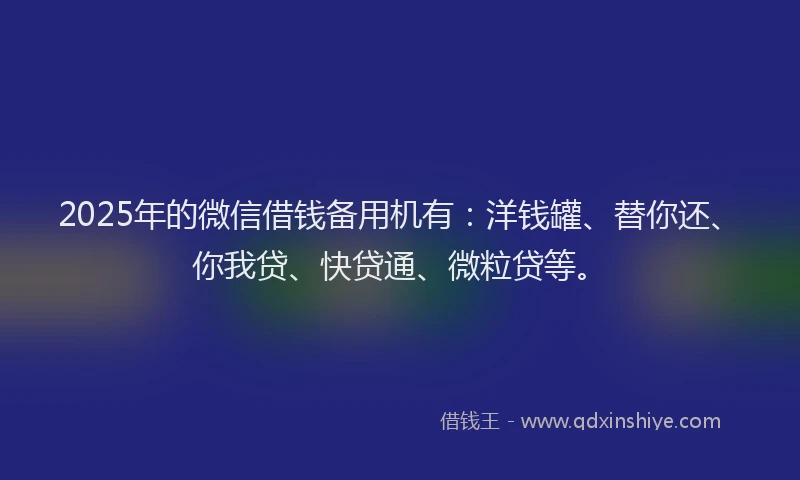 2025年的微信借钱备用机有：洋钱罐、替你还、你我贷、快贷通、微粒贷等。