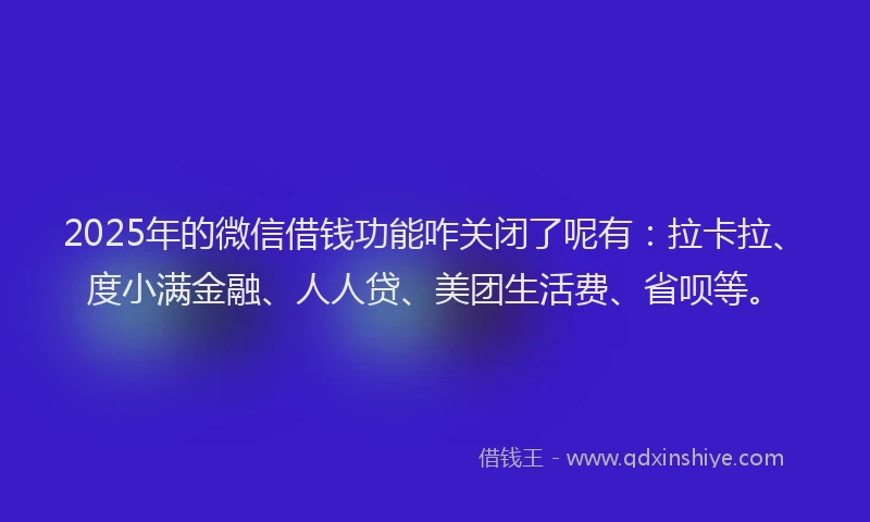 2025年的微信借钱功能咋关闭了呢有：拉卡拉、度小满金融、人人贷、美团生活费、省呗等。