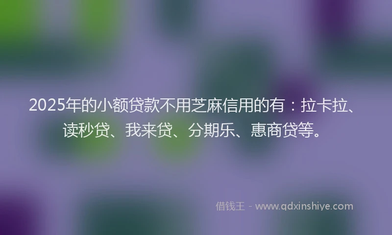 2025年的小额贷款不用芝麻信用的有：拉卡拉、读秒贷、我来贷、分期乐、惠商贷等。
