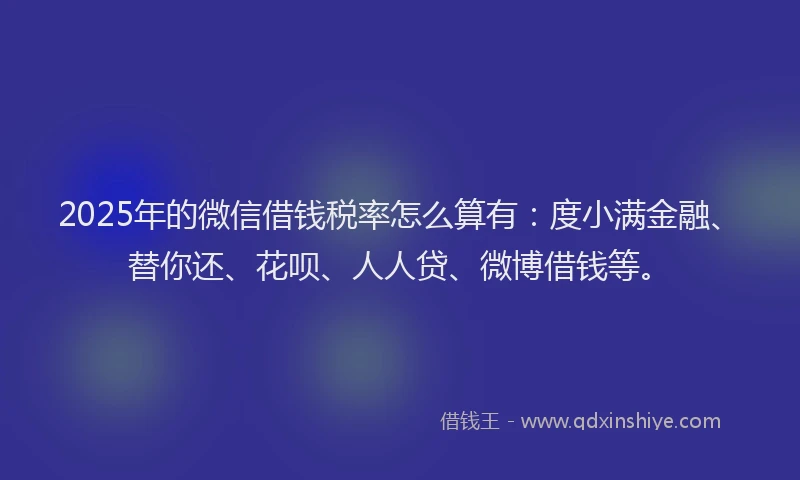 2025年的微信借钱税率怎么算有：度小满金融、替你还、花呗、人人贷、微博借钱等。